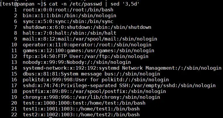删除/etc/passwd的3到5行输出