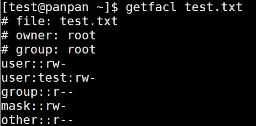 查看test.txt的acl信息